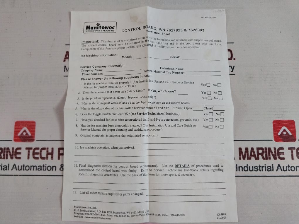 Manitowoc 2511303 J Model Control Board Change 9735A