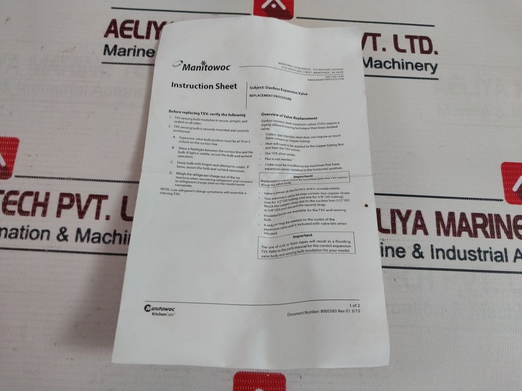 Manitowoc R404A R507 Expansion Valve Ps 34 Bar/Mwp 500 Psig