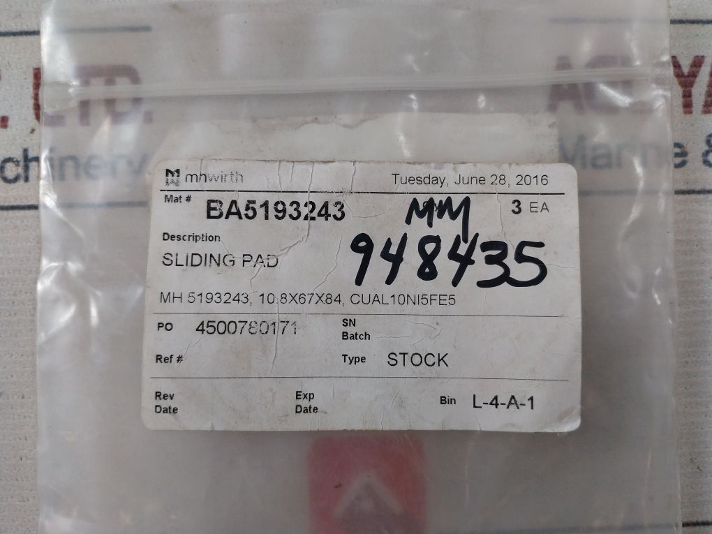 Mhwirth Ba5193243 Sliding Pad