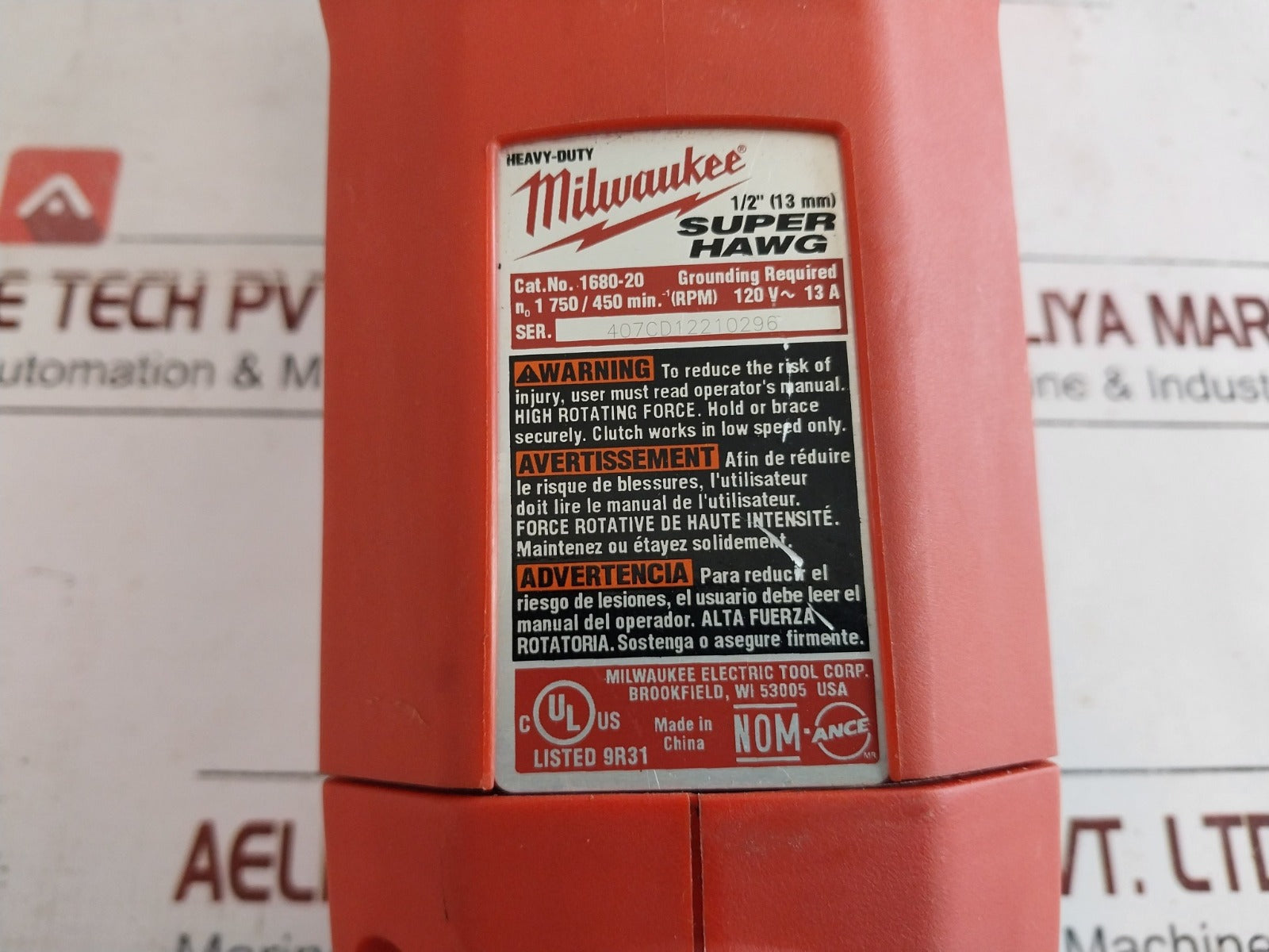 Milwaukee Electric 1680-20 Heavy-duty Super Hawg Right Angle Drill