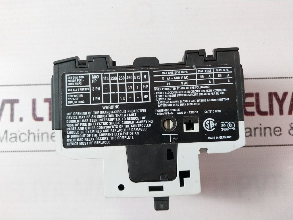 Moeller Pkzm0-1,6 Motor Protection Circuit Breakers 50/60Hz