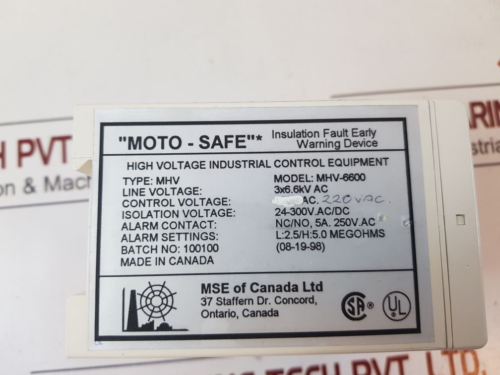Mse Of Canada Mhv-6600 Insulation Fault Detector