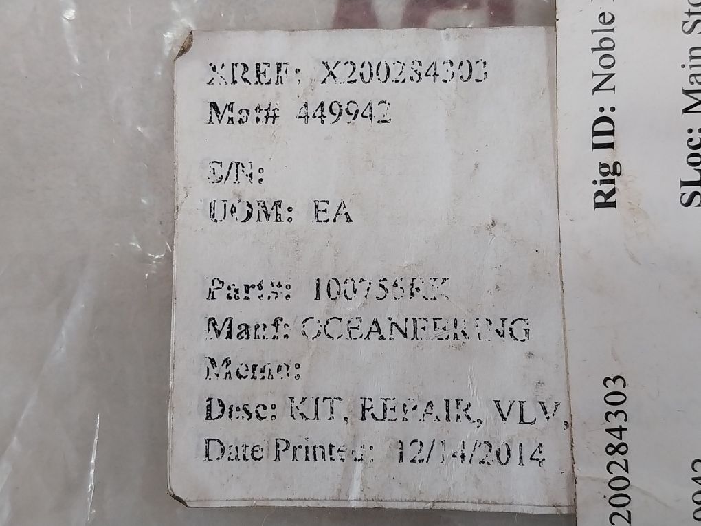 Oceaneering 100755-rk Repair Valve Kit