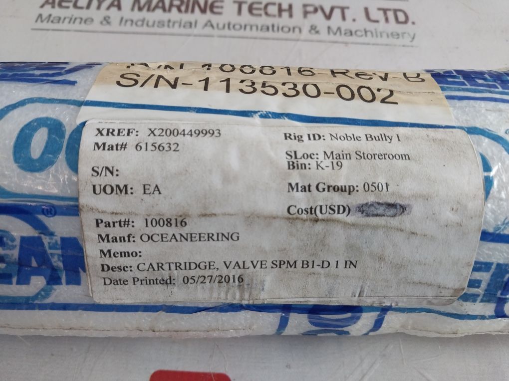 Oceaneering 100816 Rev-b Cartridge Valve
