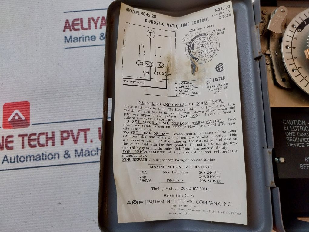 Paragon Electric 8045-20 Defrost Control Timer Switch 208-240V