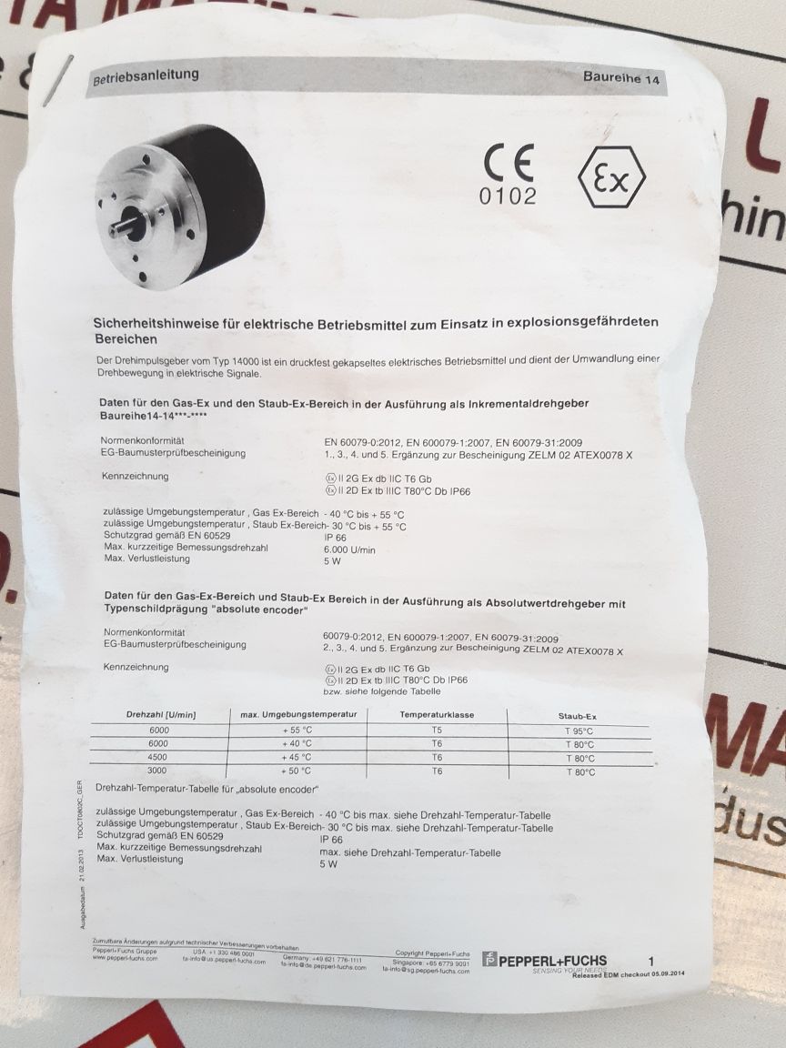 Pepperl+Fuchs 14-14361-3600-y47043 Incremental Rotary Encoder