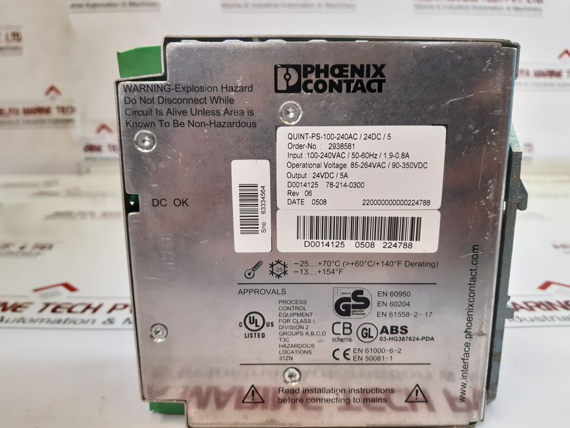 Phoenix Contact Quint-ps-100-240Ac24Dc5 Quint Power Supply Rev 06