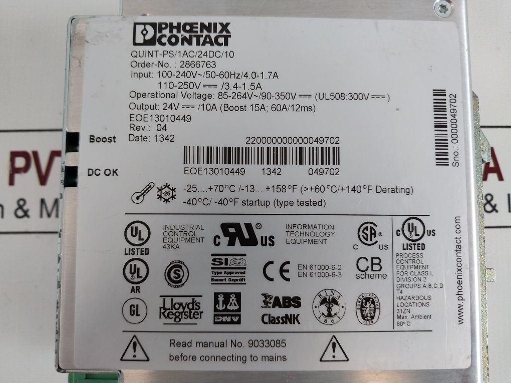 Phoenix Contact Quint-ps/1Ac/24Dc/10 Power Supply Rev 04