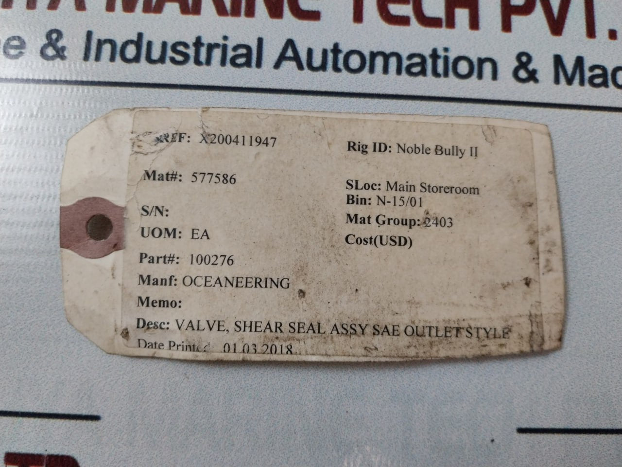 Oceaneering 100276 Shear Seal Valve Rev F