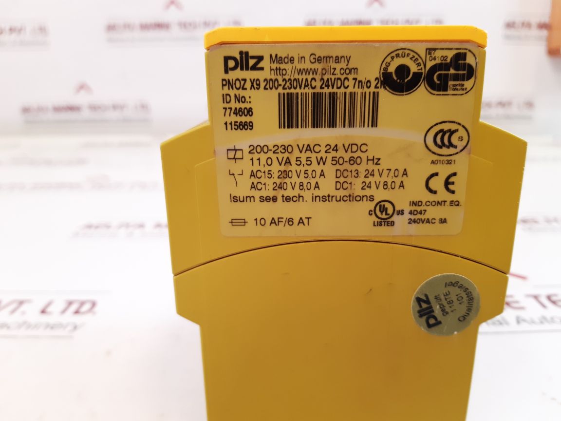 Pilz Pnoz X9 200-230Vac 24Vdc 7NO Safety Relay 774606