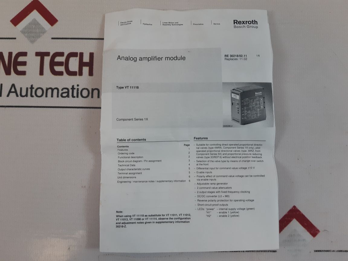 Rexroth Vt11118-10 Analog Amplifier Module