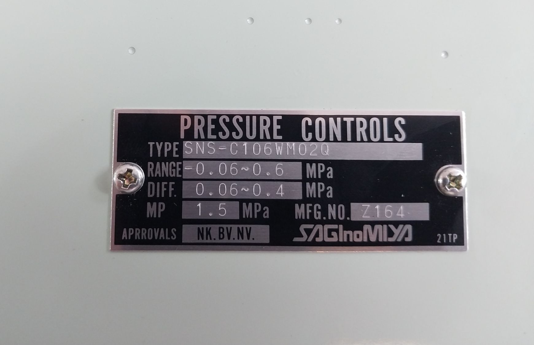 Saginomiya Sns-c106Wm02Q Pressure Control Switch -0.06~0.6 Mpa