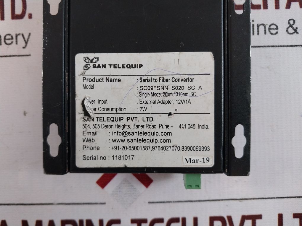 San Telequip Sc09Fsnn Ethernet To Fiber Converter