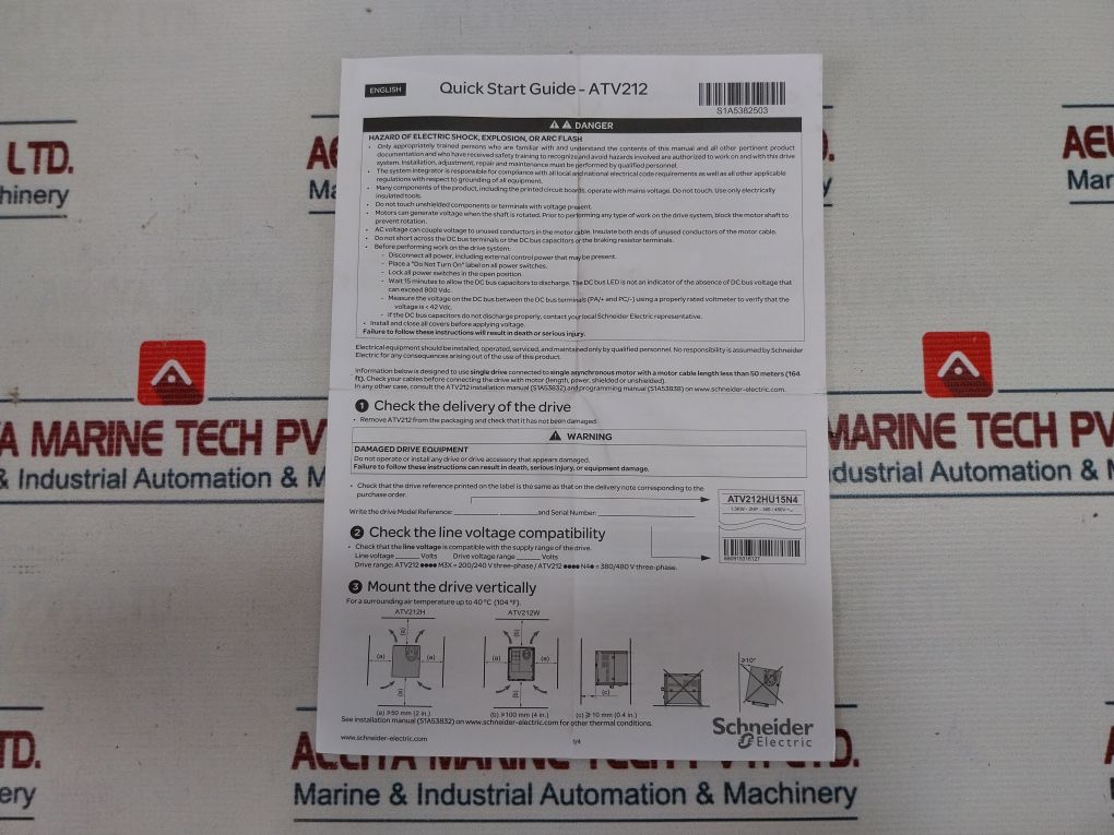 Schneider Electric Atv212Hd11N4 Ac Speed Drive