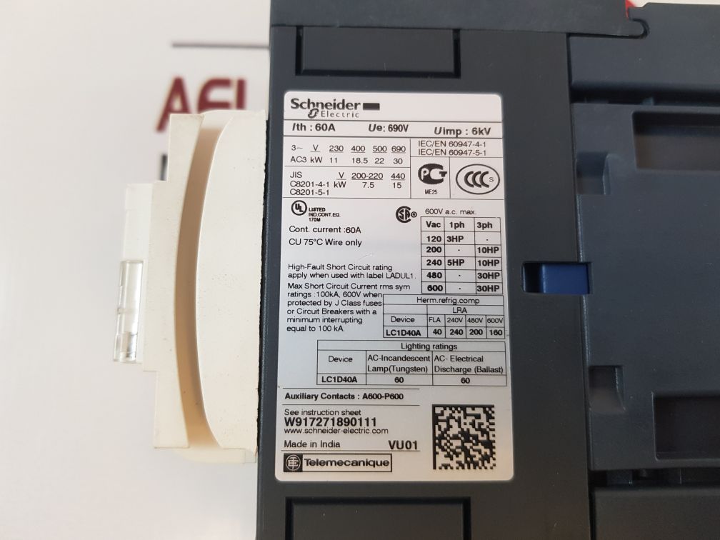 Schneider Electric Lc1D40A Contactor 220V 50/60Hz