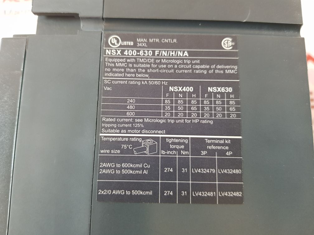 Schneider Electric Micrologic 2.3 Nsx630N Circuit Breaker
