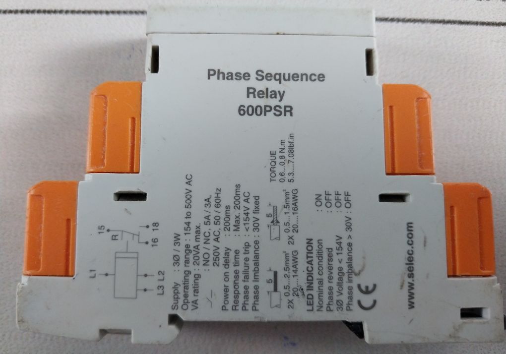 Selec 600Psr Phase Sequence Relay 250V Ac 50/60Hz V2.00.2.00