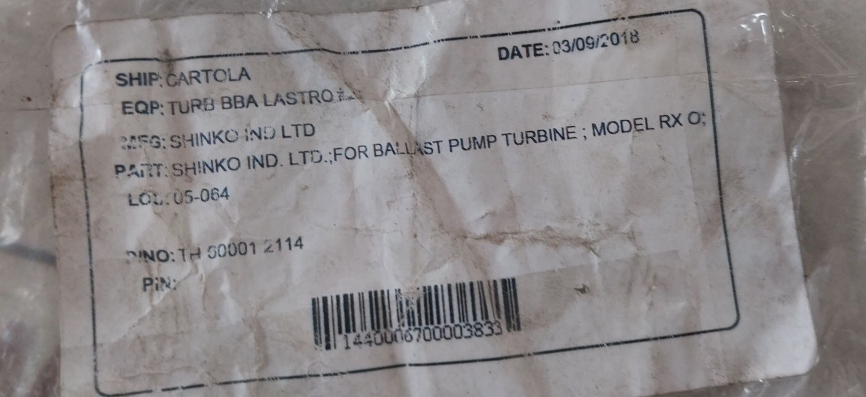 Set Shinko Q-2260-3 For Ballast Pump Turbine 2114