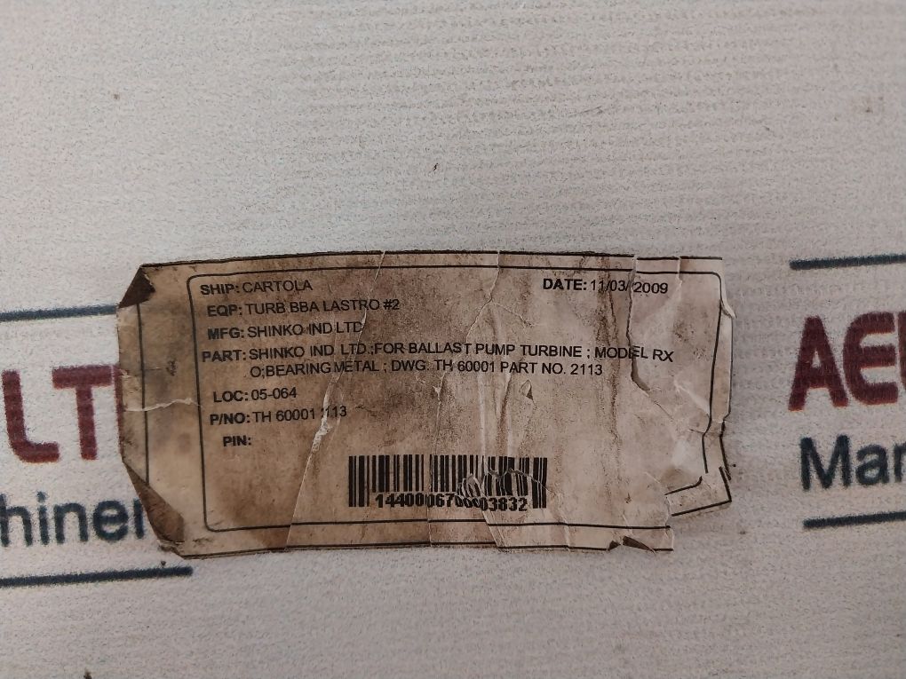 Shinko Th 60001 2113 Turbine Metal Bearing