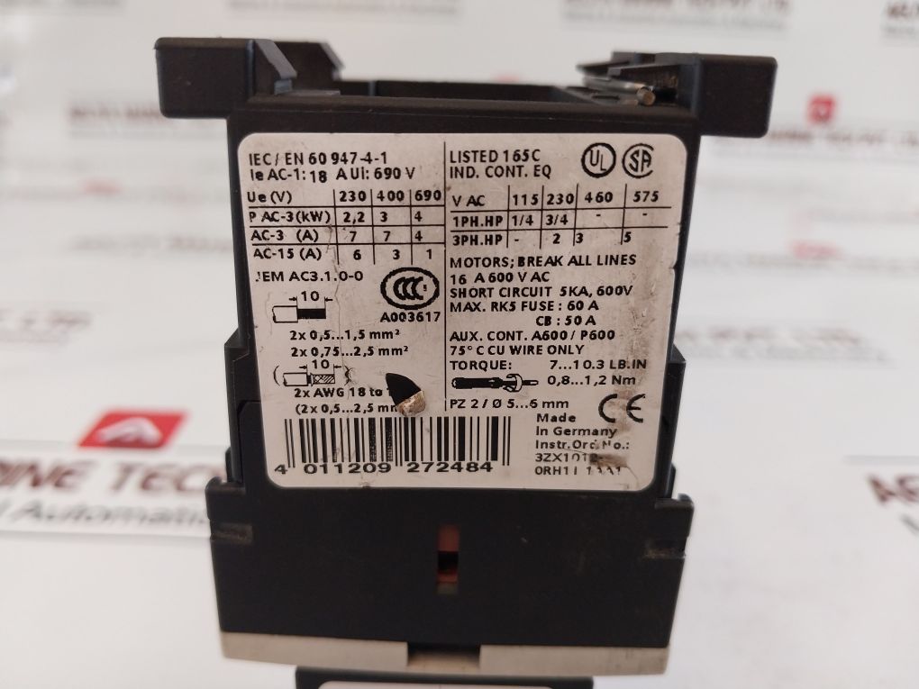 Siemens 3Rt1015-1Ab01 Contactor With 3Rh1911-1Fa22 Auxiliary Contact