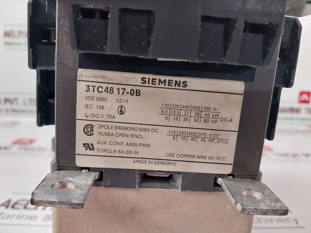 Siemens 3Tc48 17-0B 2 Pole Dc Contactor 600 Vdc Iec 158