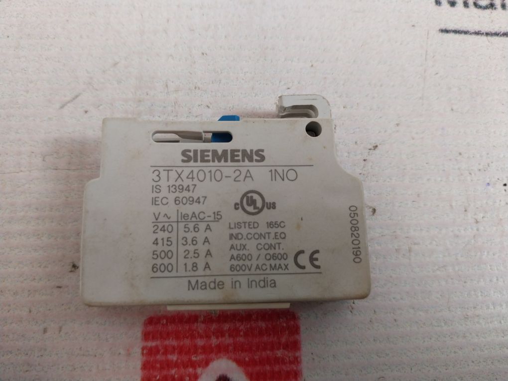 Siemens 3Tx4010-2A Auxiliary Contact Block 600V Ac Max