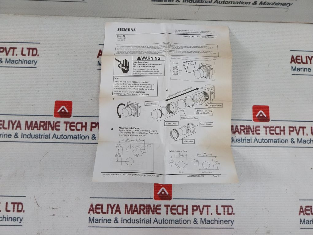 Siemens 52Aath Pilot Light Transformer 240 Volt