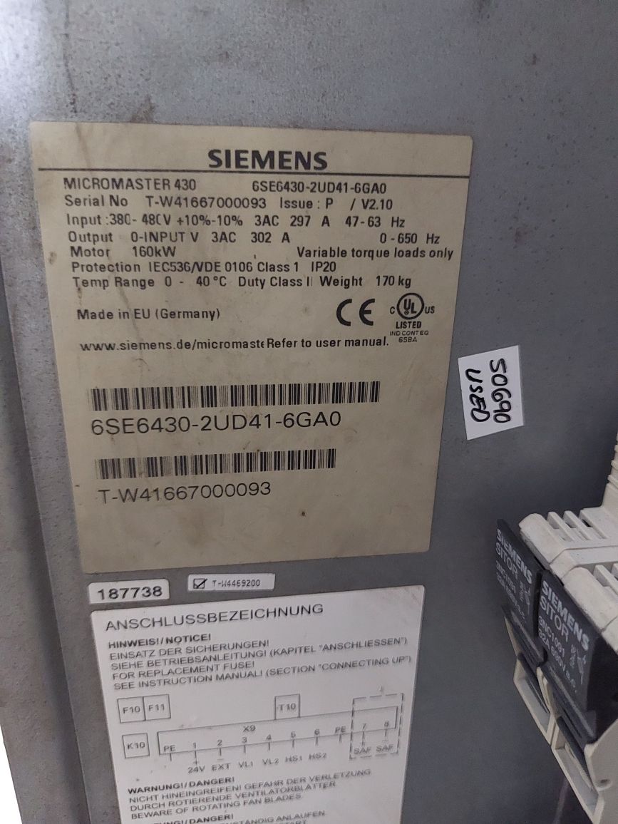Siemens 6Se6430-2Ud41-6G40 Micromaster 430 Inverter Drive