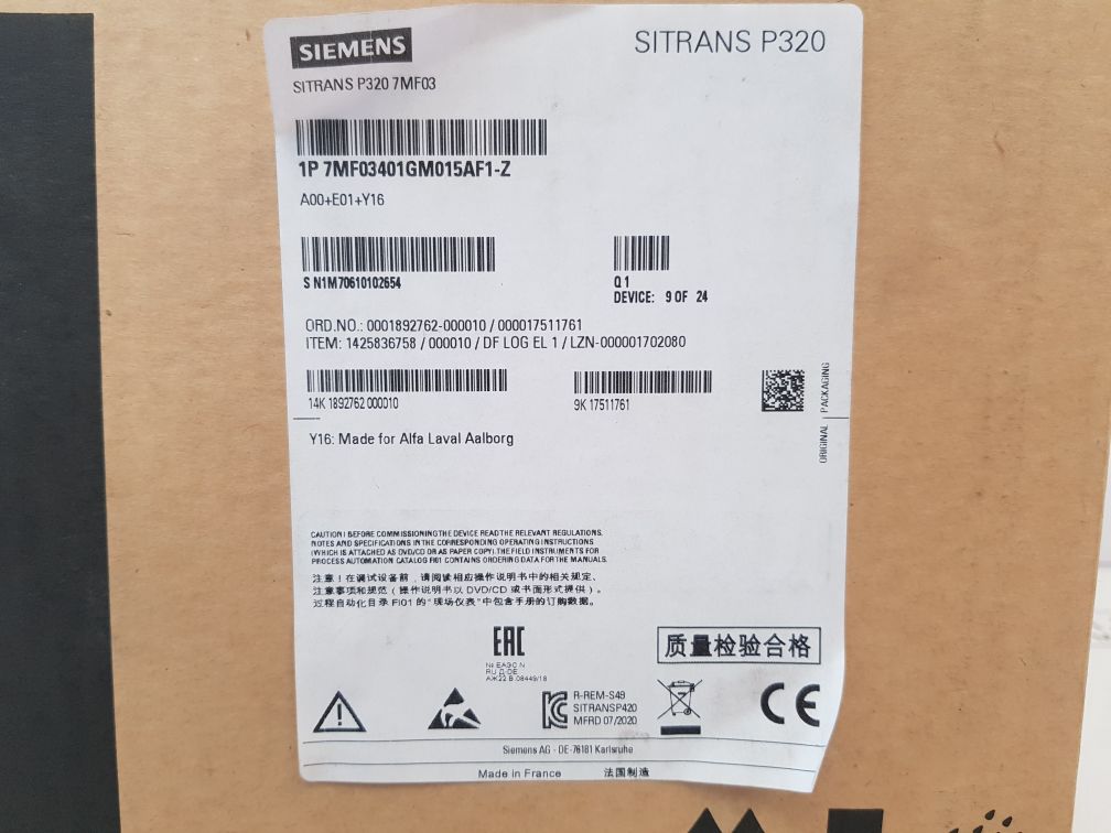 Siemens 7Mf0340-1Gm01-5Af1-z Pressure Transmitter