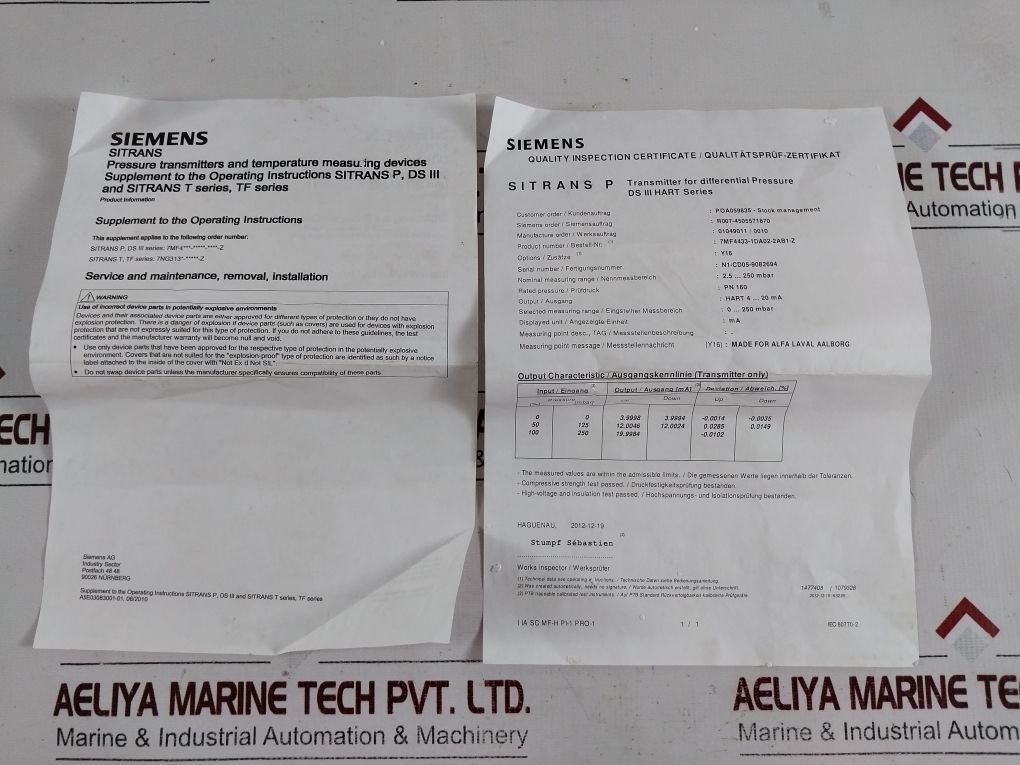 Siemens 7Mf 4433-1Da02-2Ab1-z Differential Pressure Transmitter