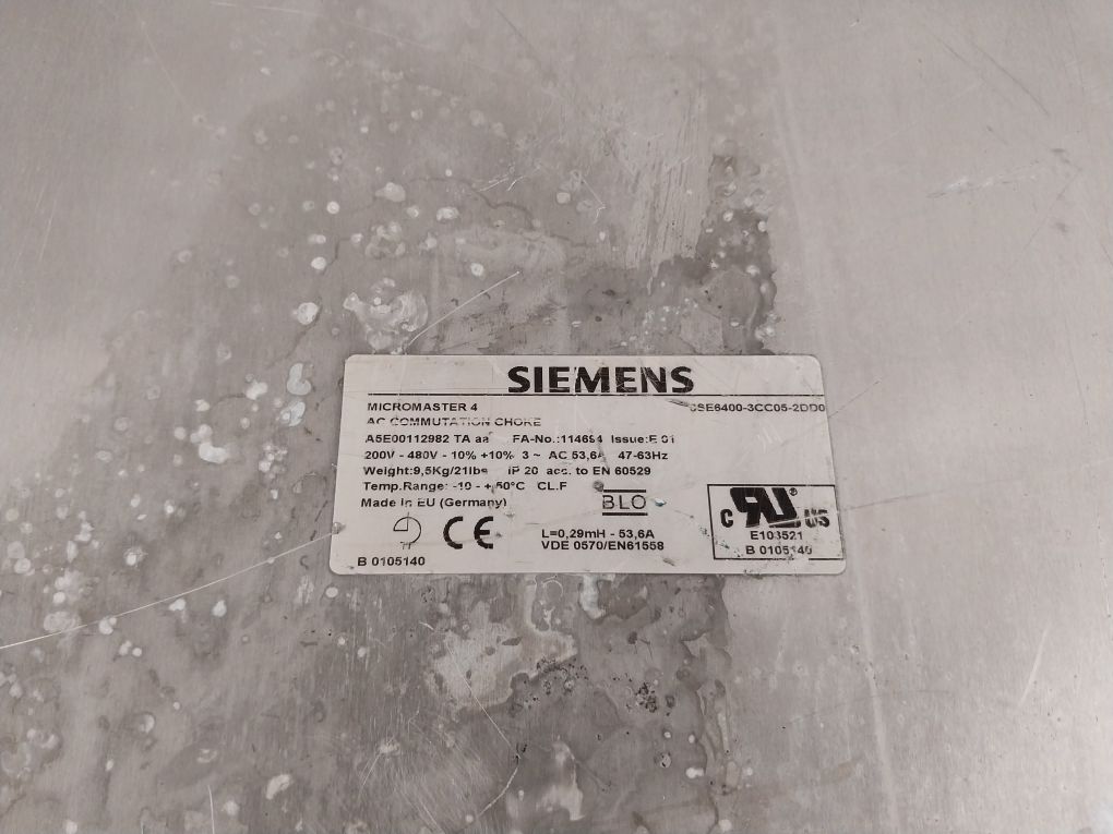 Siemens Micromaster 4 6Se6400-3Cc05-2Dd0 Ac Commutation Choke 200V-480V
