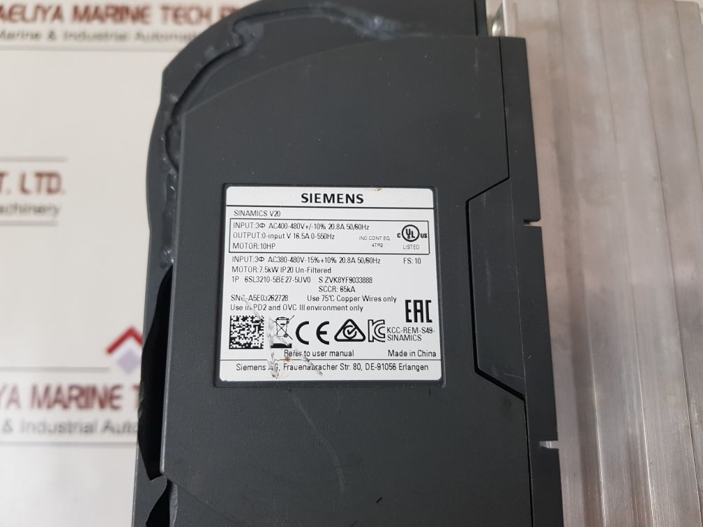 Siemens Sinamics V20 6Sl3210-5Be27-5Uv0 Drive Module