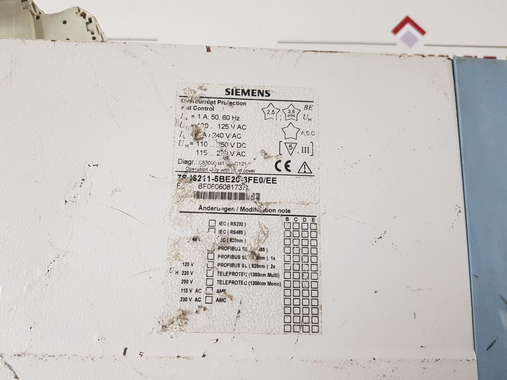 Siemens siprotec 7sj62 overcurrent protection control 7sj6211-5be20-3fe0/ee