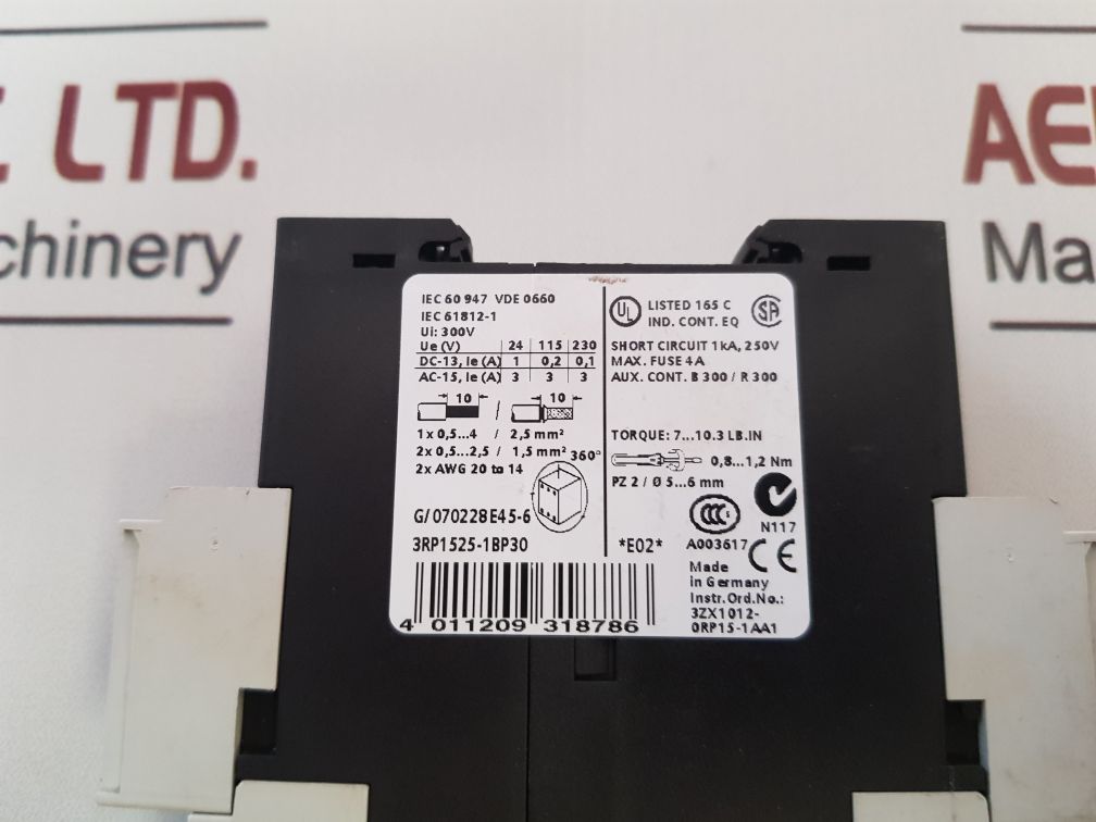 Siemens 3Rp1525-1Bp30 Time Relay 24V Ac/Dc