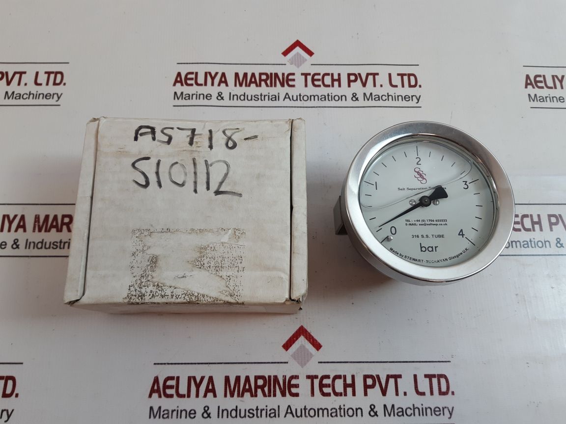 Stewart-buchanan Glasgow 316 S.S. Tube Pressure Gauge 0-4 Bar