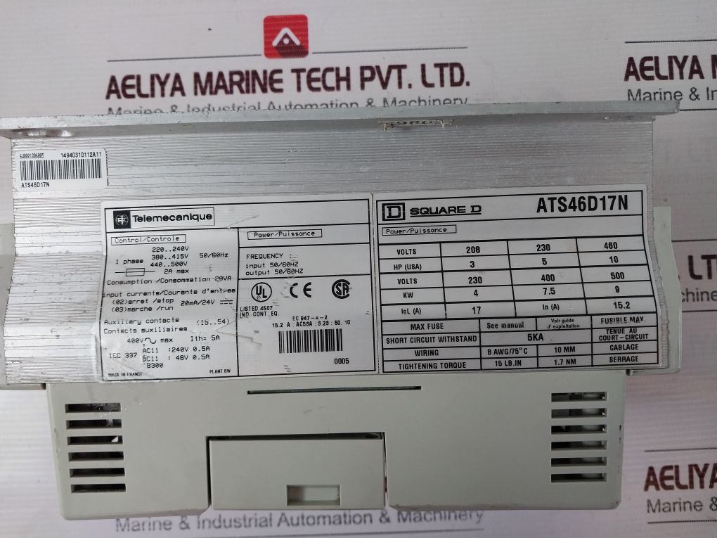 Telemecanique Square D Altstart 46 Soft Starter Ats46D17N 400V 50/60Hz