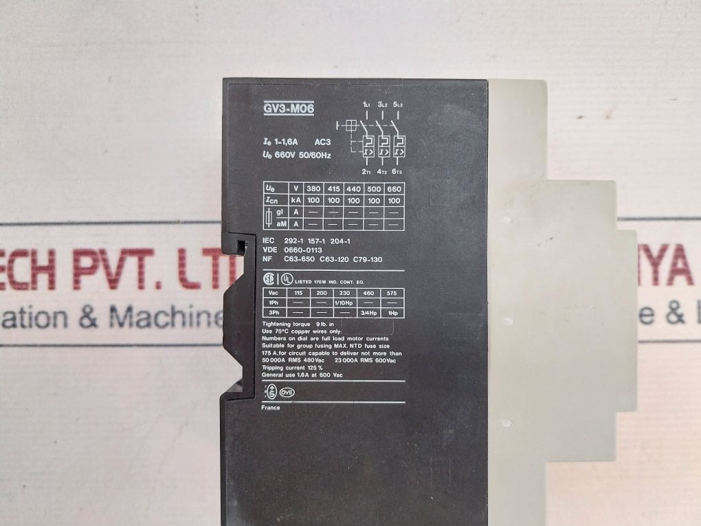 Telemecanique Gv3-m06 Motor Circuit Breaker 50/60 Hz