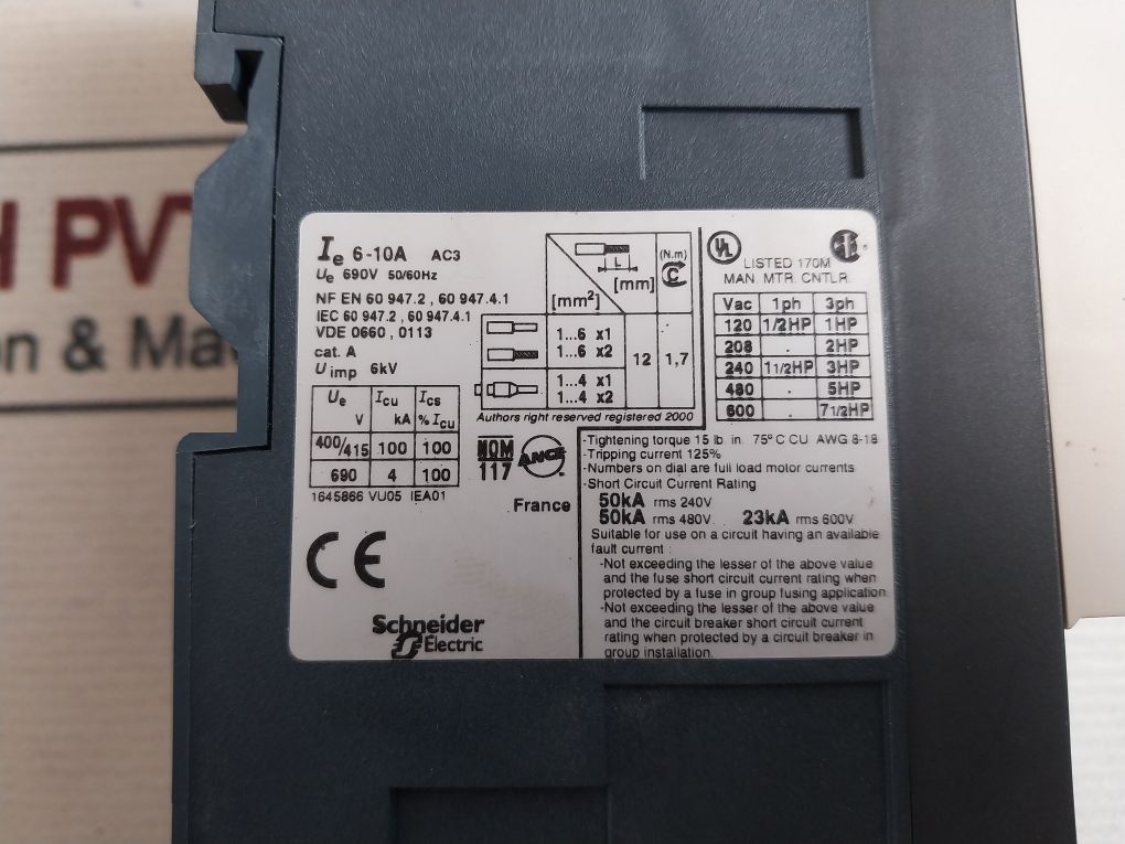 Telemecanique Gv3Me14/6-10A Motor Circuit Breaker