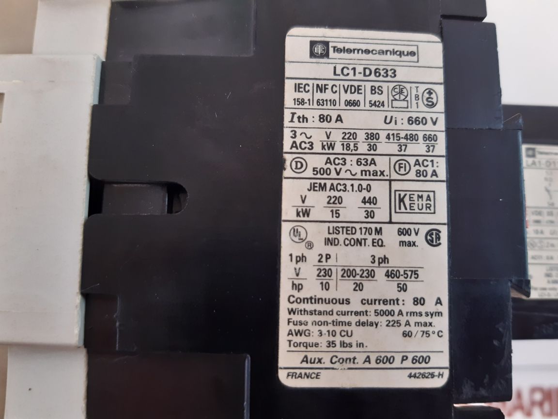 Telemecanique Lc1-d633 Contactor,La1-d11 A65 Contactblock With La3-d22•A65 Timer