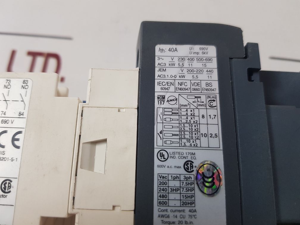 Telemecanique Lc1D25 Contactor With Ladn31 La1 Dn31 Contact Block