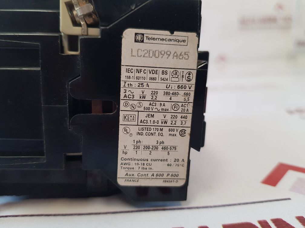 Telemecanique Lc2D099 A65 Contactor