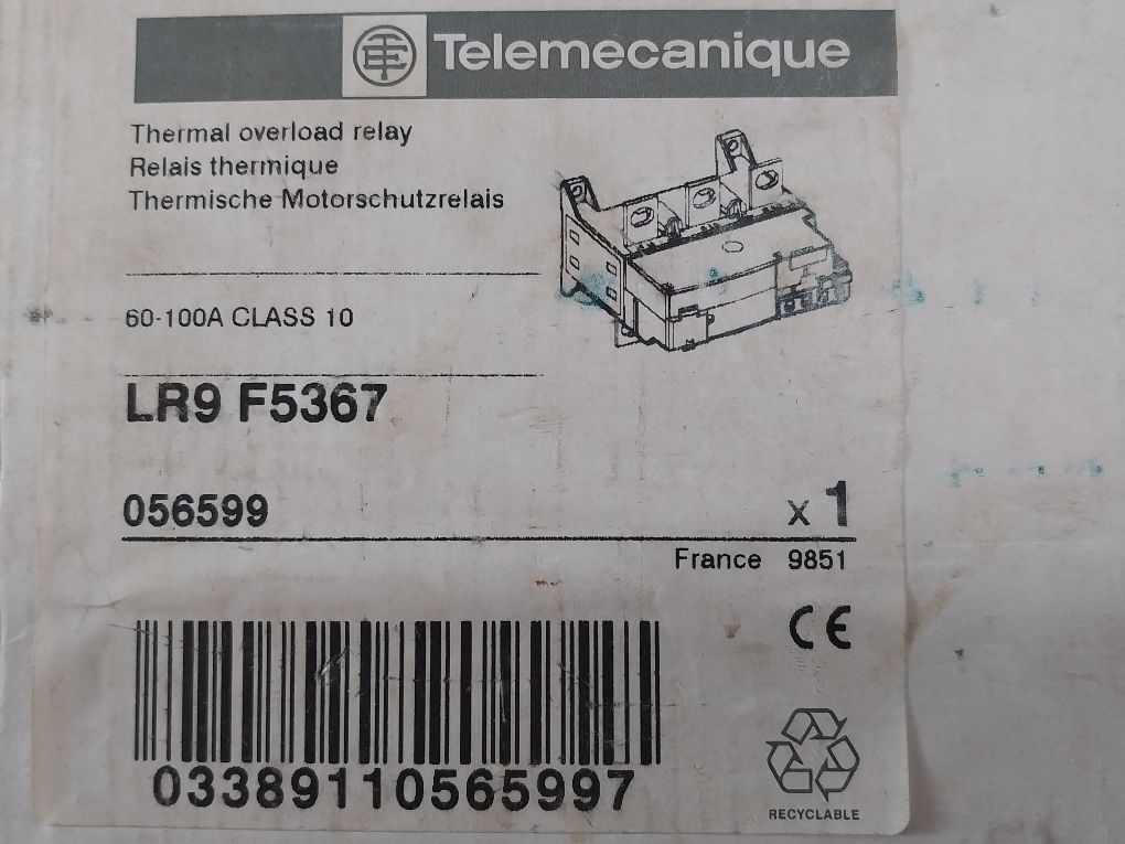 Telemecanique Lr9 F 5367 Thermal Overload Relay 60A-100A 50-60 Hz