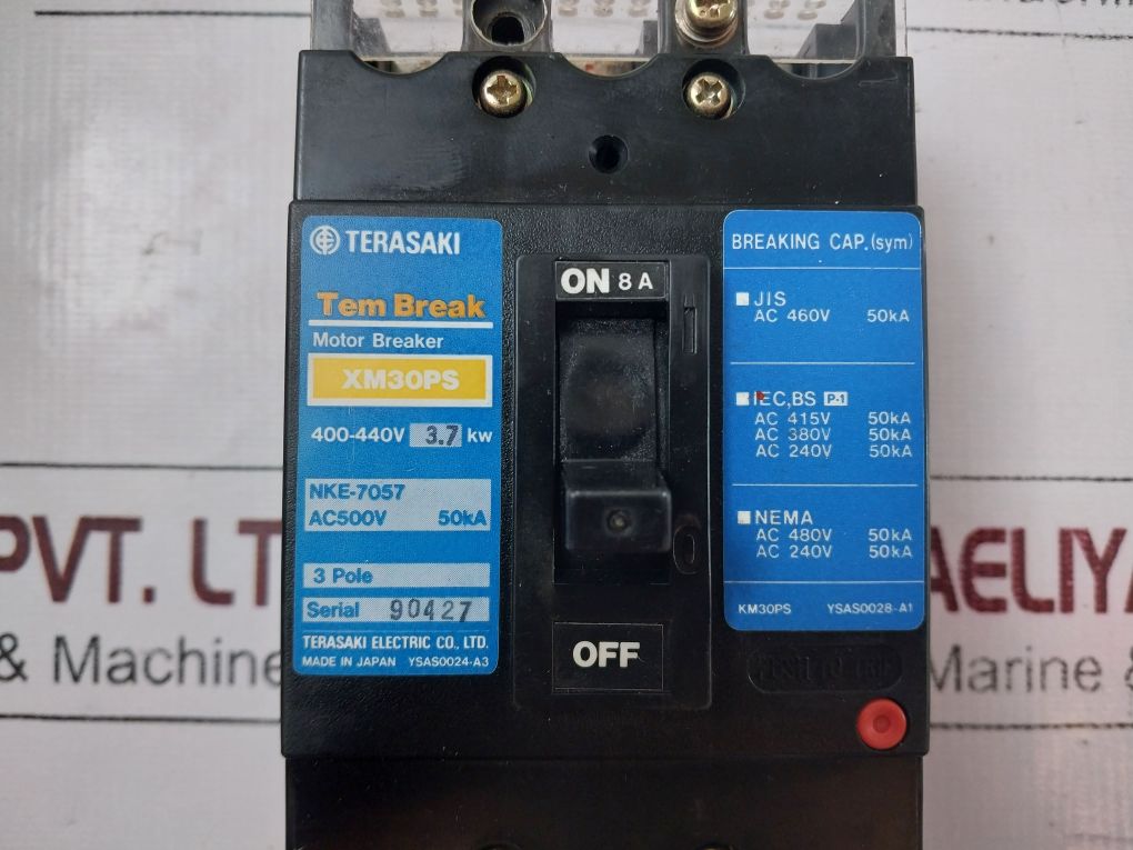 Terasaki Xm30Ps 3 Pole Circuit Breaker 8A,400-440V 3.7Kw