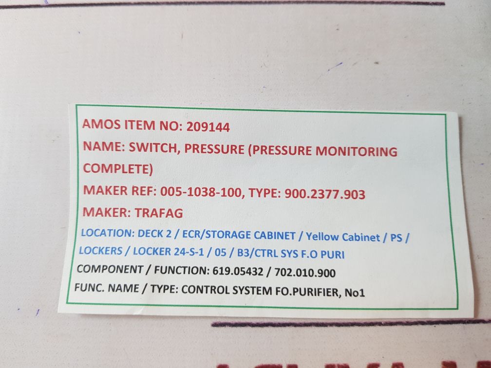 Trafag 900.2377.903 pressure switch 0…6 bar