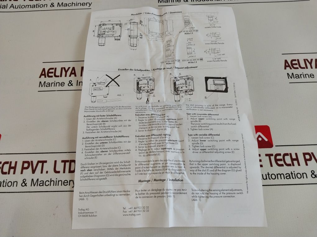 Trafag 900.2378.905 Pressure Switch 1…10 Bar (~Kg/Cm2)