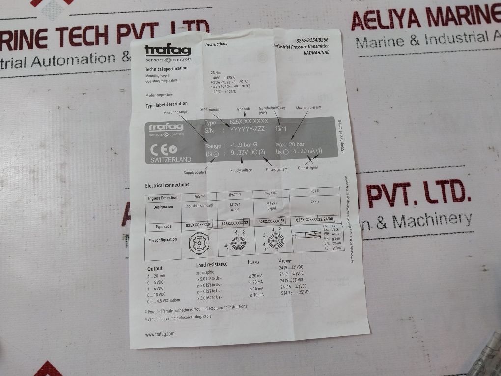 Trafag Nah10.0A Pressure Transmitter 0…10 Bar-g