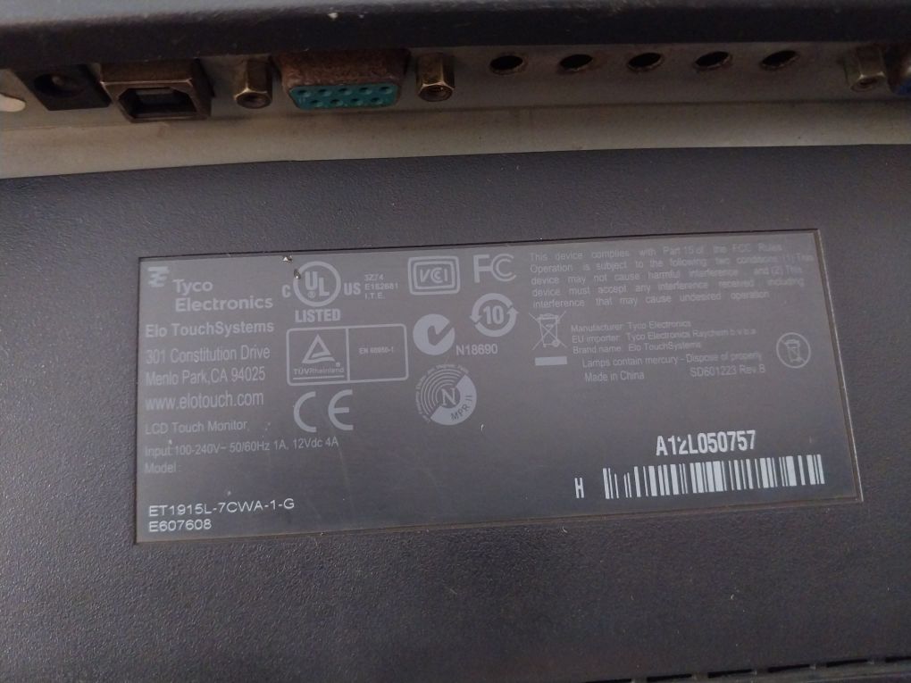 Tyco Electronics/Elo Touchsystems Et1915L-7Cwa-1-g Lcd Touch Monitor
