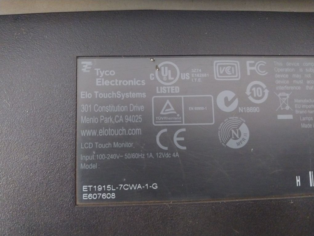 Tyco Electronics/Elo Touchsystems Et1915L-7Cwa-1-g Lcd Touch Monitor