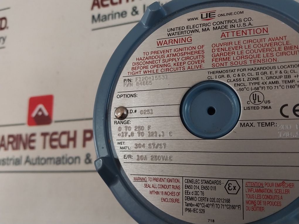 United Electric F120-15531 Temperature Switch 0 To 250 F