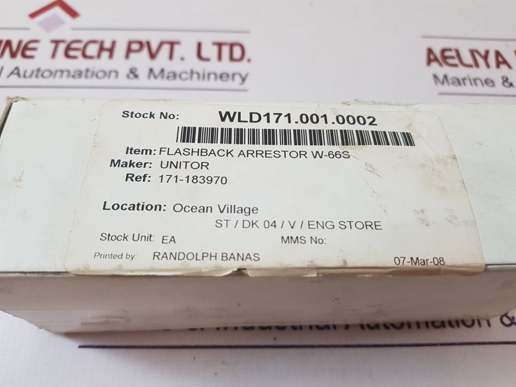 Unitor 183970 Flashback Arrestor W-66S Acetylene